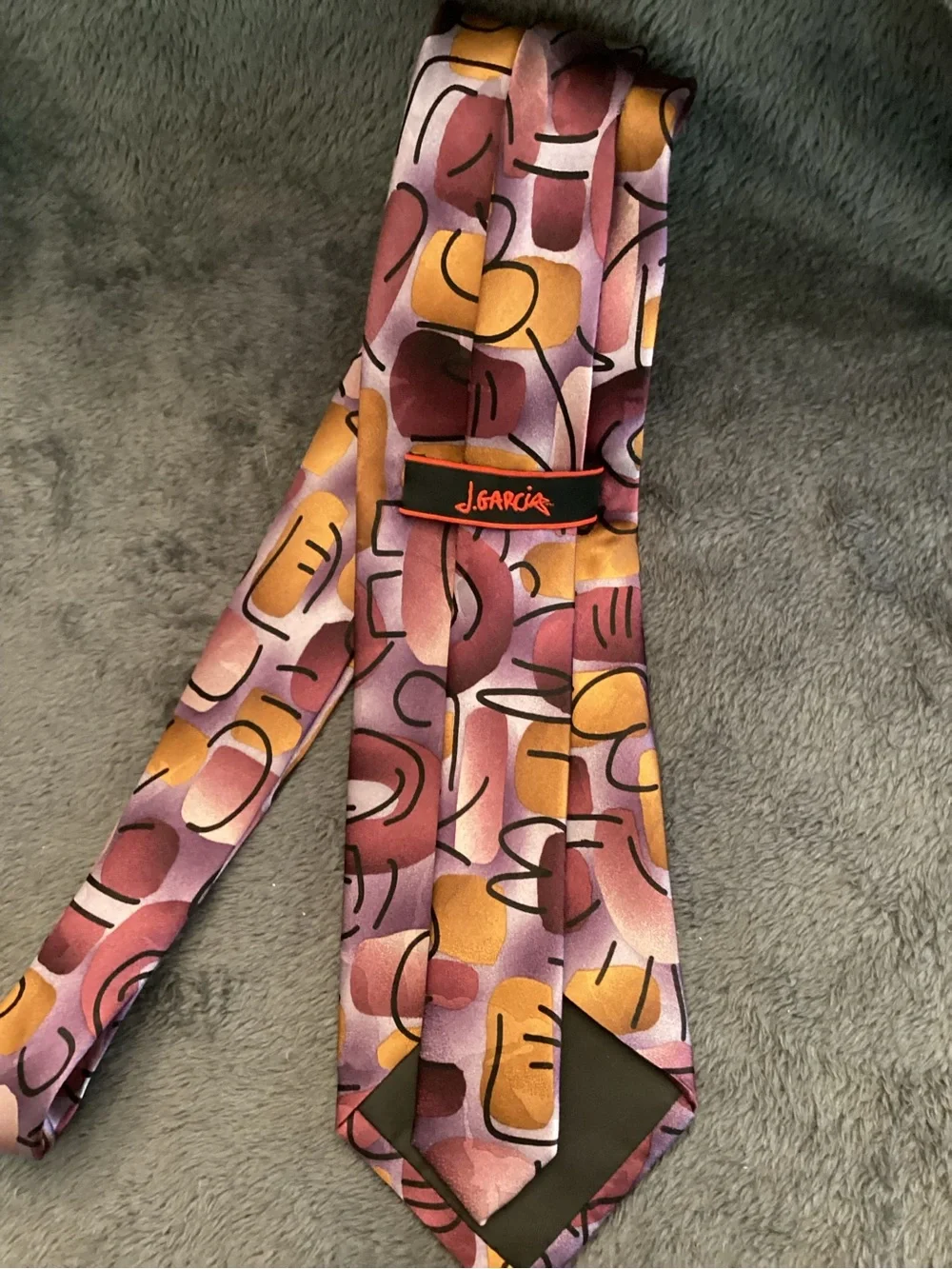 J. Garcia Men’s Silk Tie with Abstract Print Tie in Purple, Yellow, Pink